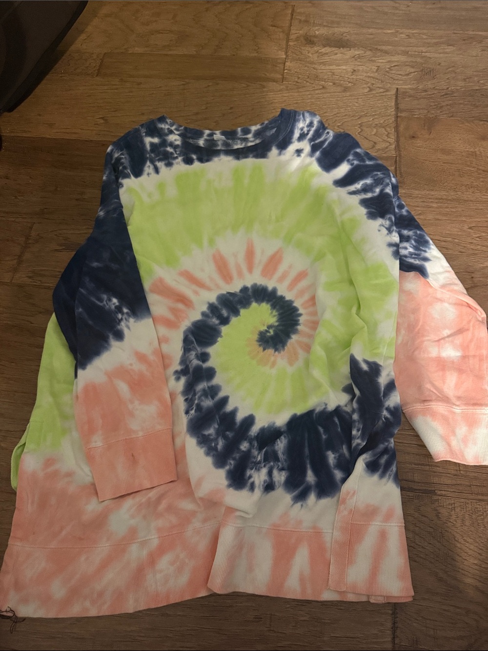 Old Navy Tie-Dye Spiral Long Sleeve Top - Navy, Lime, Peach
